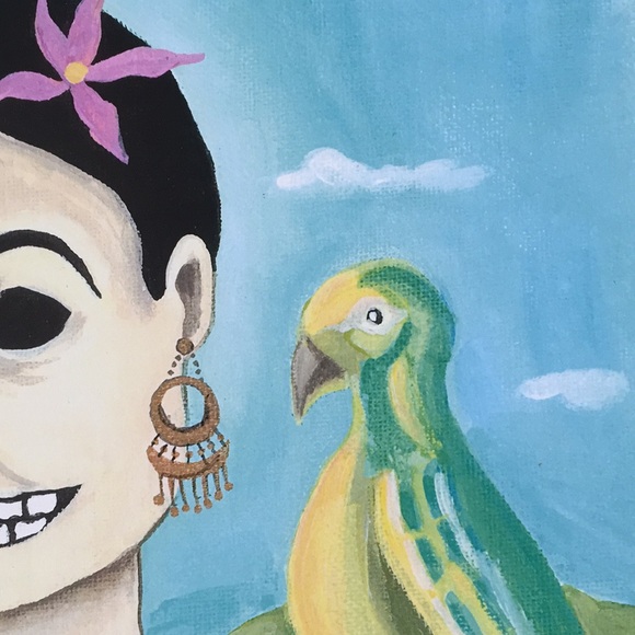 LARGE Print Frida Kahlo Bird dotd Skull - Picture 3 of 4